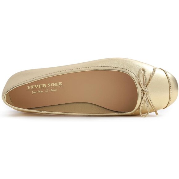 Feversole Women's Gold Plain Toe Cap Synthetic Square Toe Slip On Ballet Flats - Picture 2 of 5